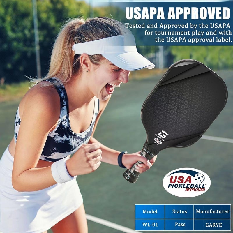 GARYE Pickleball Paddles Set of 4, Carbon Fiber Pickle Ball Paddle, USAPA Approved Lightweight Rackets 4 Pack for Adults and Teenagers, Includes 6 Balls, 1 Bag, and 4 Grip Tapes. - Image 2